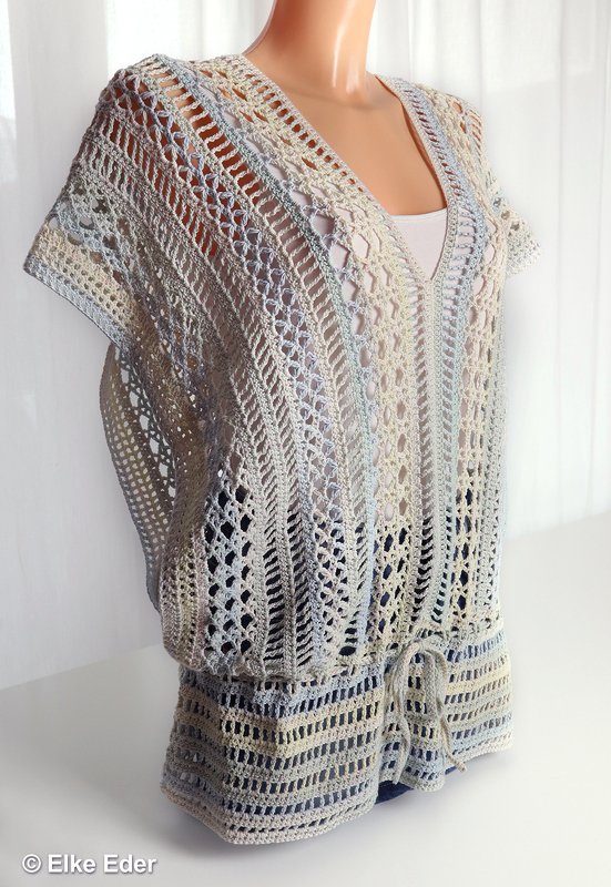Gehäkelte Tunika in Pastellverlauf mit V-Ausschnitt und Tunnelzug