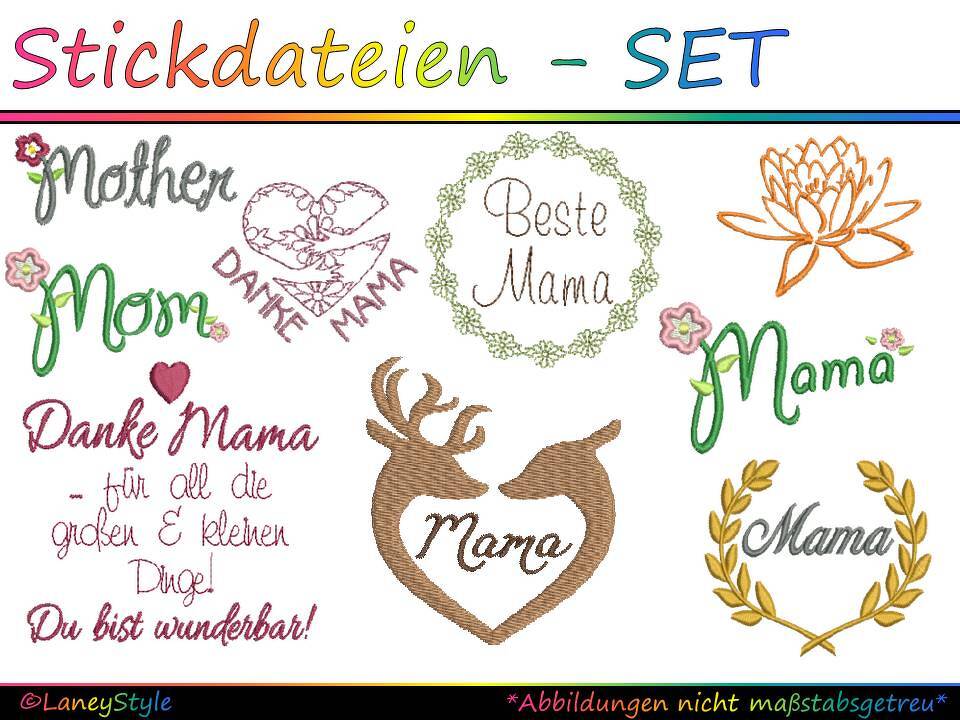 Stickdateien-SET "Stickerei MIX - Mama" (9x Stickmotive)