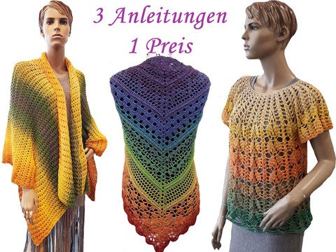 3 Häkelanleitungen Tuch + Shirt + Jacke