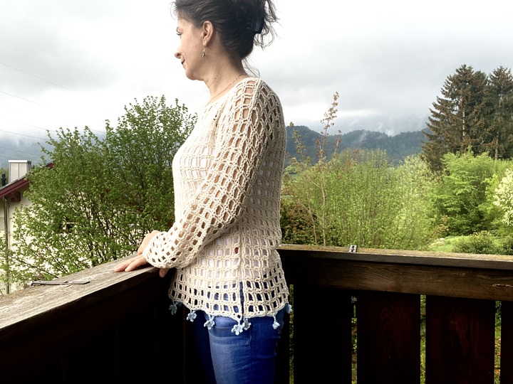 CAL Gehäkeltes Tunika-Shirt mit Seesternen "Strandgut"