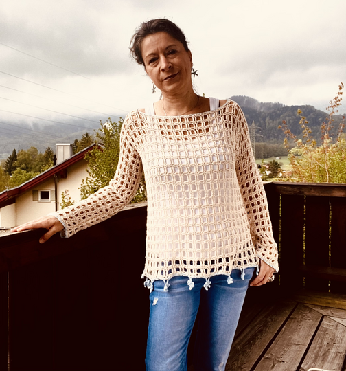 CAL Gehäkeltes Tunika-Shirt mit Seesternen "Strandgut"