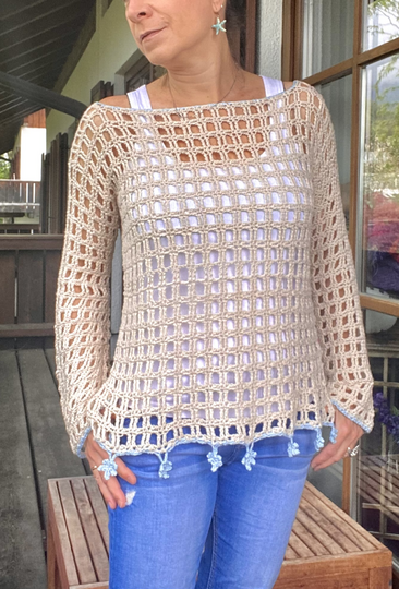 CAL Gehäkeltes Tunika-Shirt mit Seesternen "Strandgut"