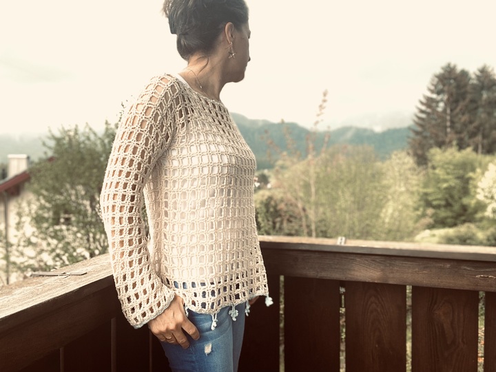 CAL Gehäkeltes Tunika-Shirt mit Seesternen "Strandgut"