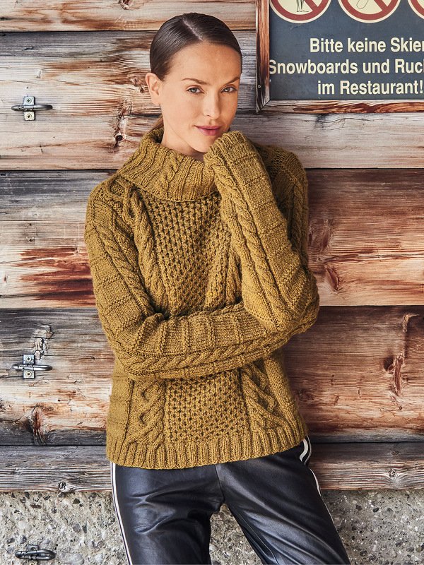 Strickanleitung: Rehbrauner Pulli im Mustermix