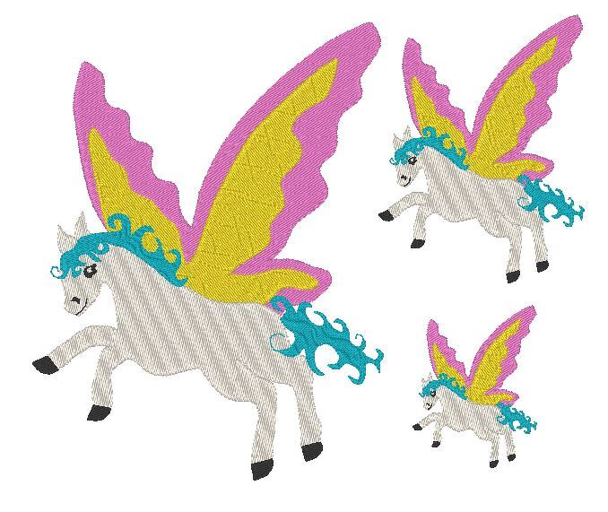 Pegasus in 7 Größen Pferd Schmetterling Stickdatei