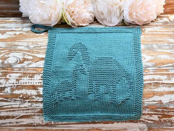 Knitting pattern washcloth / dishcloth "Dino Love" - easy