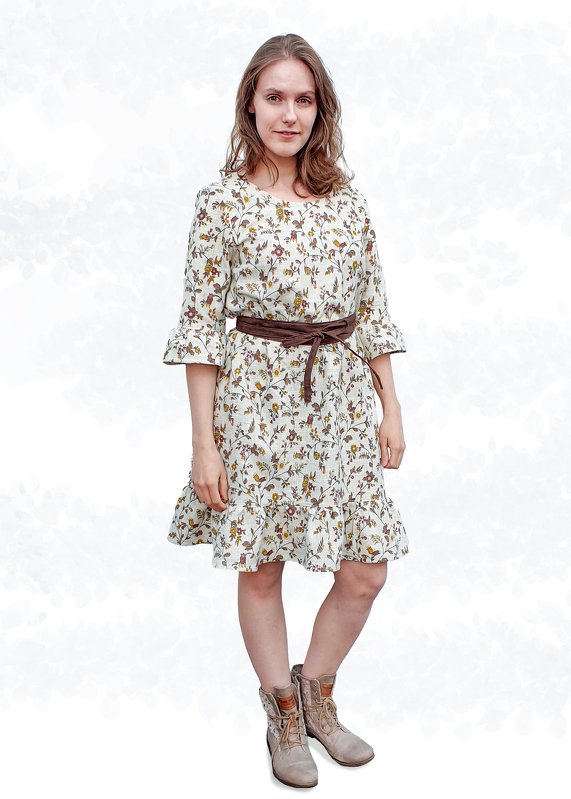 Sarah – Lockeres Leinenkleid mit Saumrüschen & Gürtel (BU 80-116) A4+A0 - Bild 5