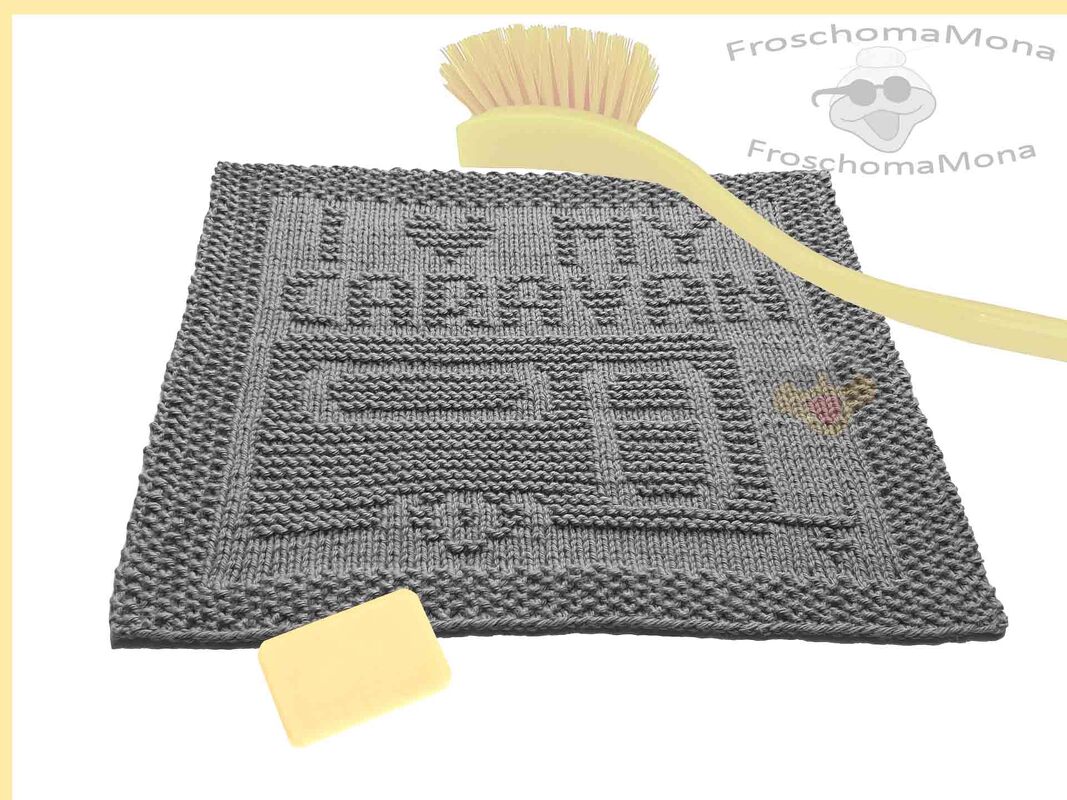 Camping Spültuch Waschlappen Deckchen „ I love my Caravan “ Strickanleitung