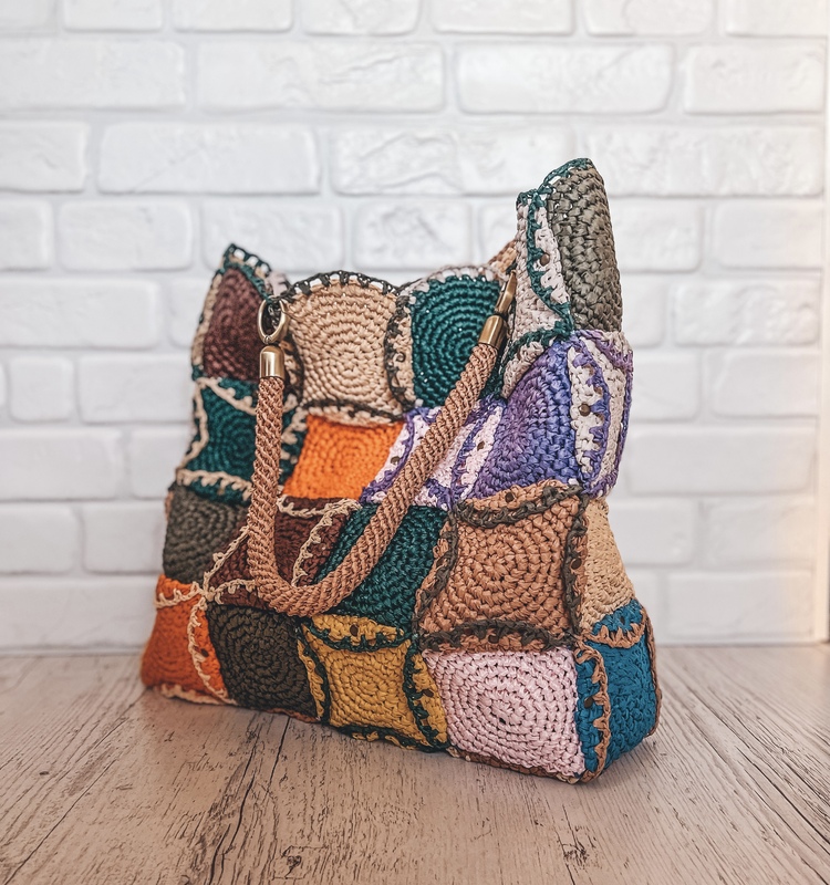 Crochet pattern big bag with raffia PDF digital and video tutorial