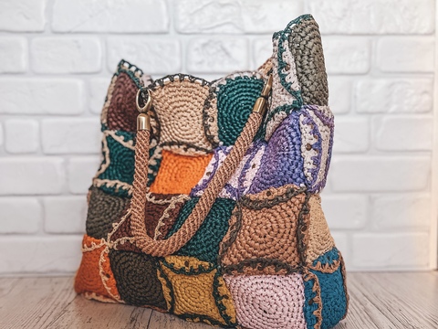 Crochet pattern big bag with raffia PDF digital and video tutorial