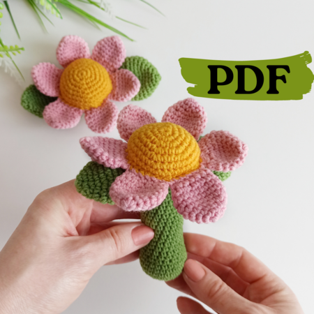 Crochet flower pattern, easy crochet tutorial, crochet baby rattle