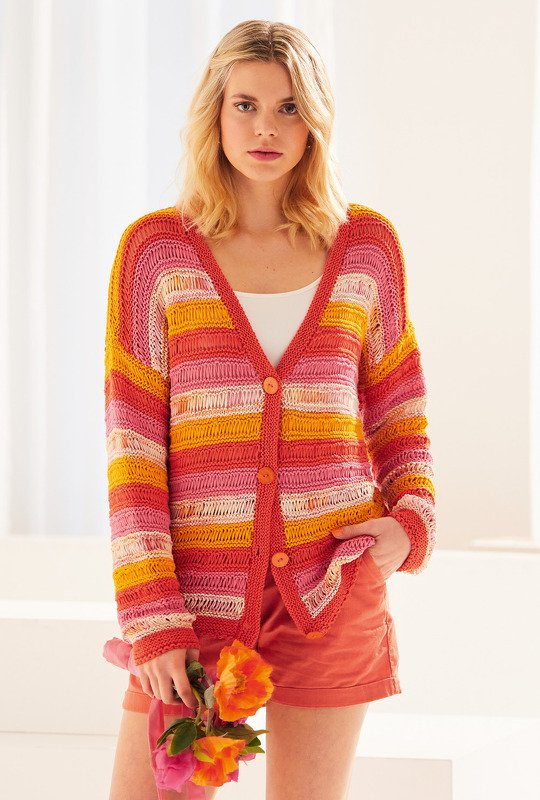 Strickanleitung: Gestreiften Jacke im Fallmaschenmuster in sonnigen Farben