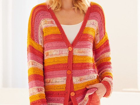 Strickanleitung: Gestreiften Jacke im Fallmaschenmuster in sonnigen Farben