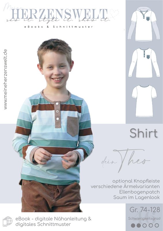 Shirt Kinder – E-Book Schnittmuster Gr. 74-128 – Theo Kids