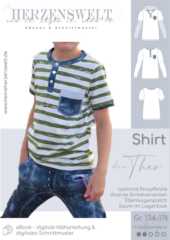 Shirt Kinder – E-Book Schnittmuster Gr. 134-176 – Theo Teens