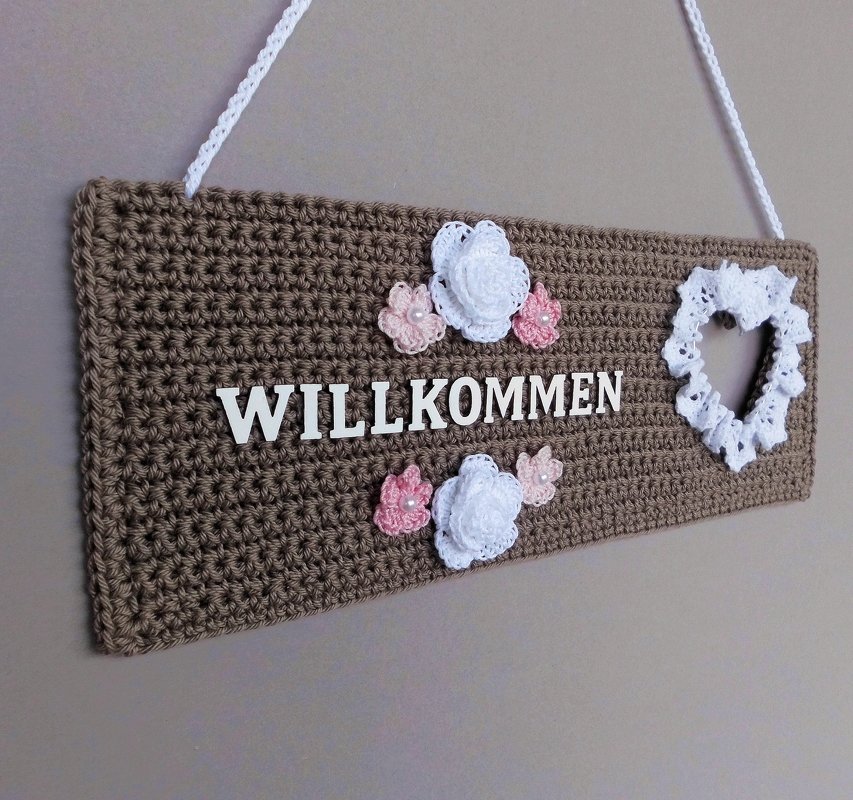 Willkommen-Schild im Landhaus-Stil oder bunt - einfach aus Wollresten - Bild 13