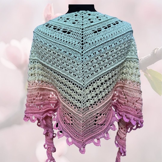 Häkelanleitung flaches Dreieckstuch "Pfirsichreise"