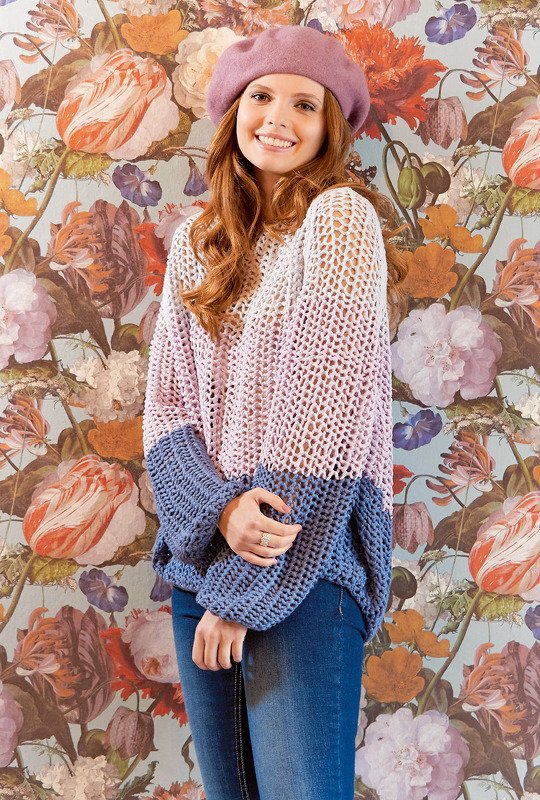 Strickanleitung: Dreifarbiger Raglanpulli mit Netzmuster - Bild 2