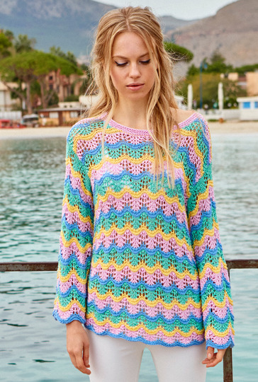 Strickanleitung: Modischer Pulli mit Wellenmuster in Pastell