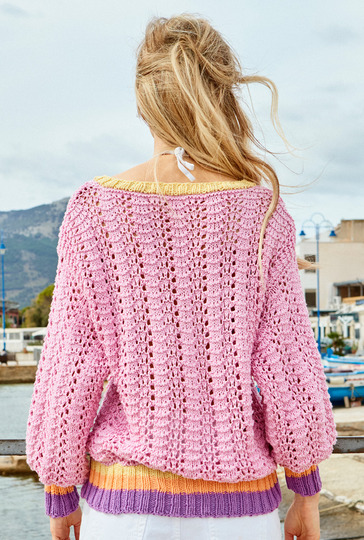 Strickanleitung: Junger Ajourmuster-Pulli mit Farbakzenten