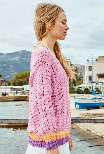 Strickanleitung: Junger Ajourmuster-Pulli mit Farbakzenten