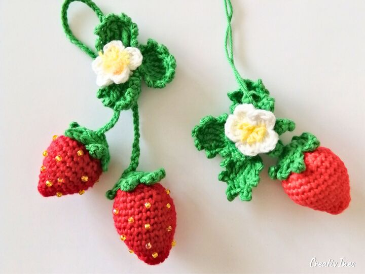 Häkelanleitung Erdbeeren in 3 Größen inkl. Blatt, Blüte & Anwendungstipps