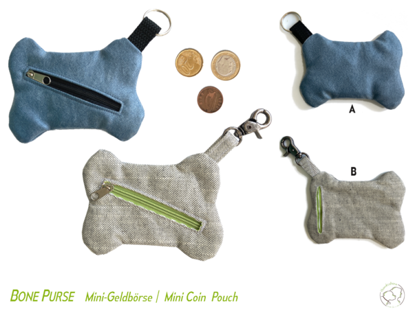BONE PURSE Mini bone-shaped coin purse, card pocket, sewing pattern
