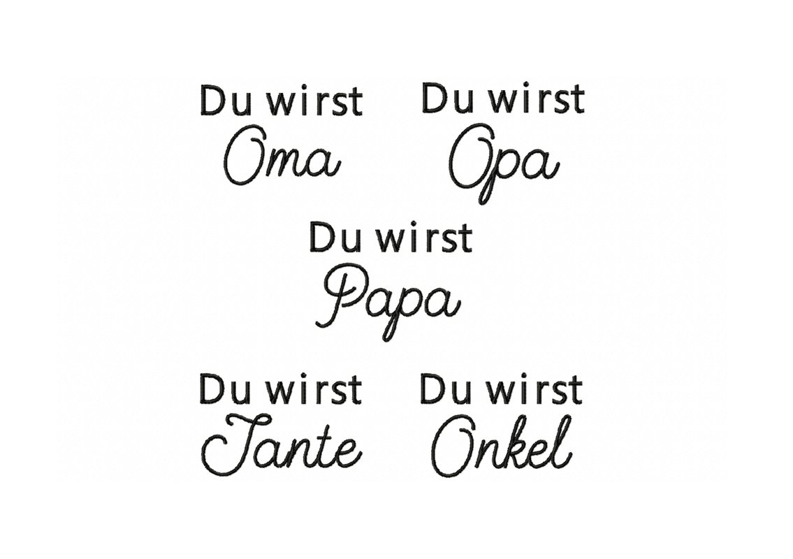 Stickdatei Schrift Baby Ankündigung, Rahmen 10 cm x 10 cm, Papa, Oma, Opa