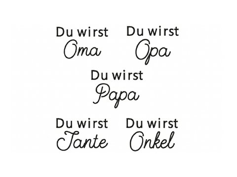 Stickdatei Schrift Baby Ankündigung, Rahmen 10 cm x 10 cm, Papa, Oma, Opa