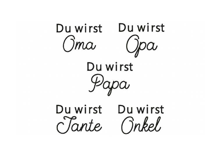 Stickdatei Schrift Baby Ankündigung, Rahmen 10 cm x 10 cm, Papa, Oma, Opa