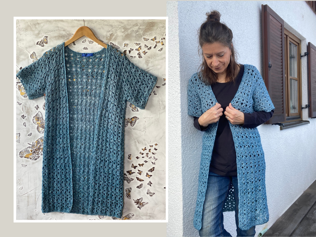 Long-Cardigan / Vest "Sea Blue" (8 sizes) for all seasons