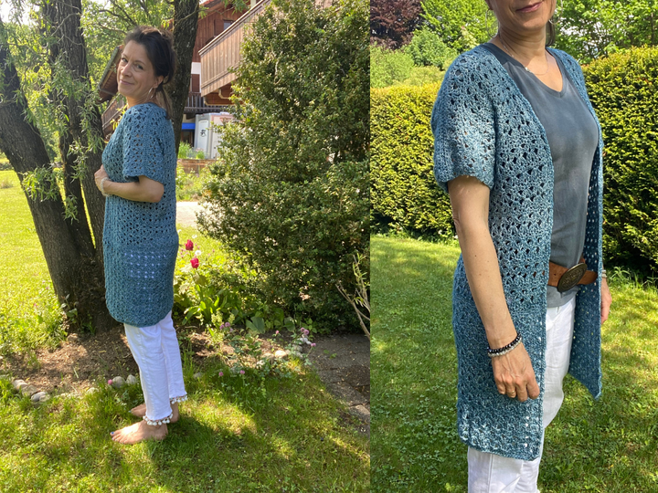 Long-Cardigan / Vest "Sea Blue" (8 sizes) for all seasons