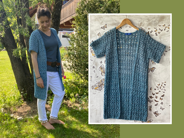 Long-Cardigan / Vest "Sea Blue" (8 sizes) for all seasons