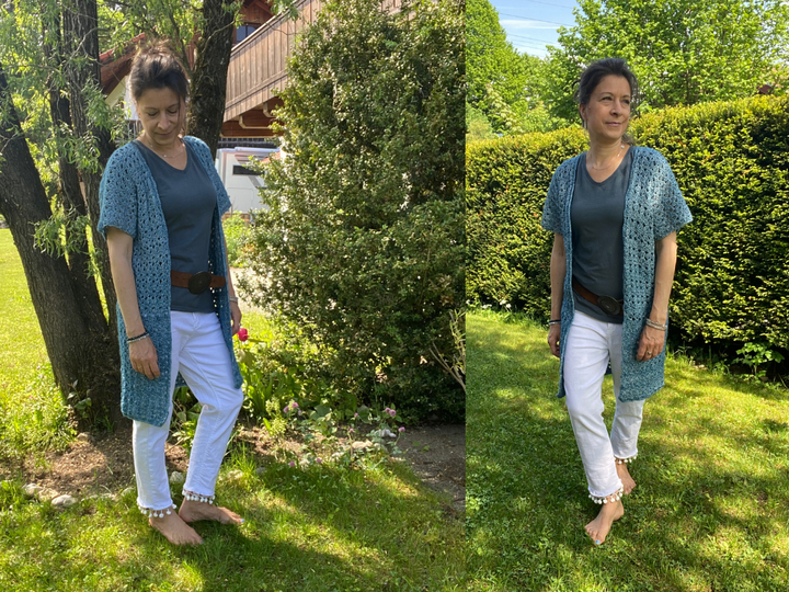Long-Cardigan / Vest "Sea Blue" (8 sizes) for all seasons