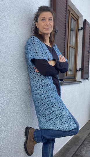Long-Cardigan / Vest "Sea Blue" (8 sizes) for all seasons