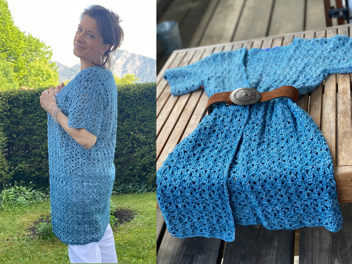 Long-Cardigan / Vest "Sea Blue" (8 sizes) for all seasons