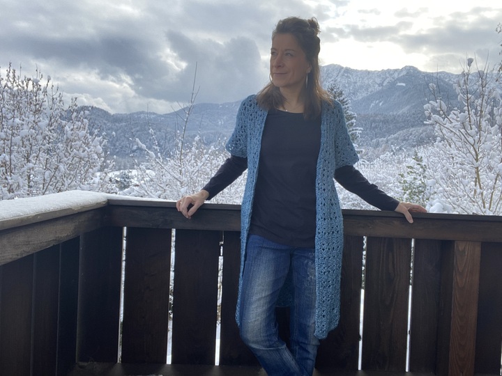 Long-Cardigan / Vest "Sea Blue" (8 sizes) for all seasons