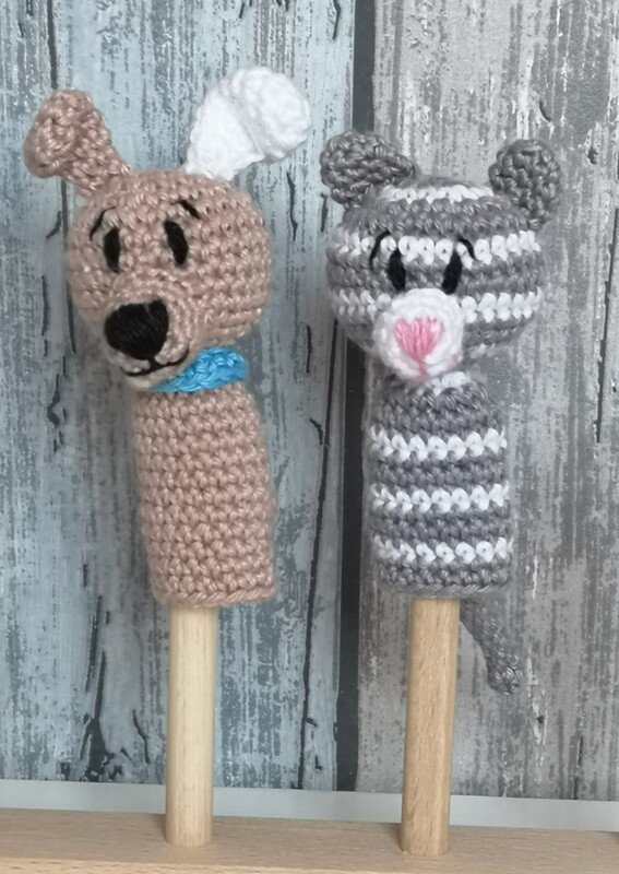 Hund Lucky und Katze Sunny als Fingerpuppe