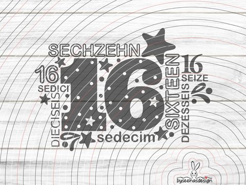 Sechzehn Plotterdatei SVG DXF