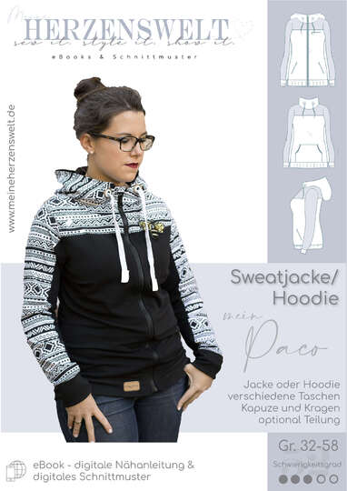 Sweatjacke/Hoodie Damen – E-Book Schnittmuster Gr. 32-58 – Paco