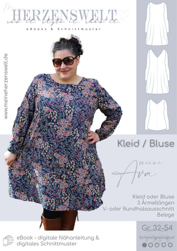 Kleid/Bluse Damen – E-Book Schnittmuster Gr. 32-54 – Ava