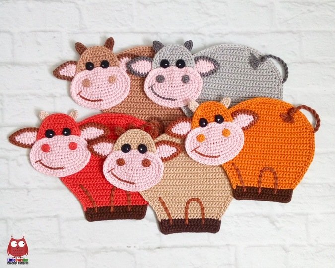267 Crochet pattern - Cow or Bull Ox, decor, hotpad, coaster, placemat