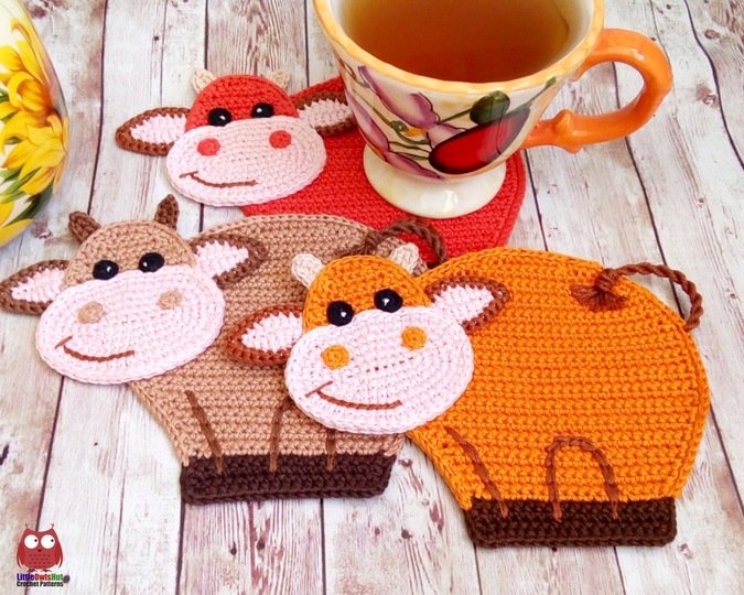 267 Crochet pattern - Cow or Bull Ox, decor, hotpad, coaster, placemat