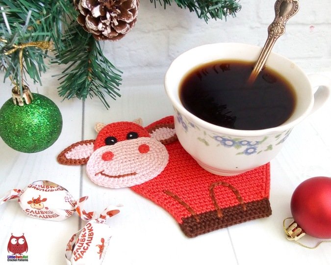 267 Crochet pattern - Cow or Bull Ox, decor, hotpad, coaster, placemat