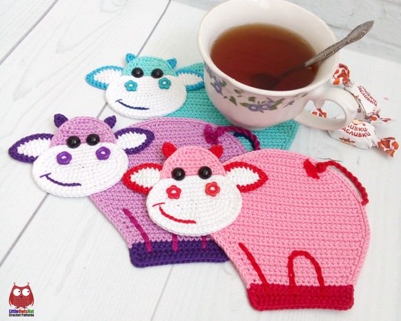 267 Crochet pattern - Cow or Bull Ox, decor, hotpad, coaster, placemat