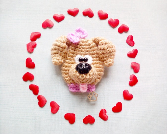 269 Crochet Pattern - Dog puppy brooch, brouch, aplique, decor, pin,