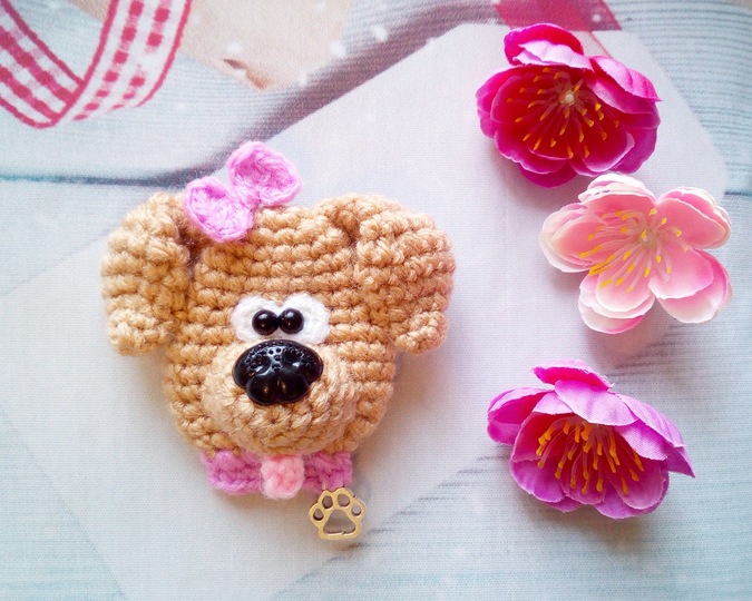 269 Crochet Pattern - Dog puppy brooch, brouch, aplique, decor, pin,