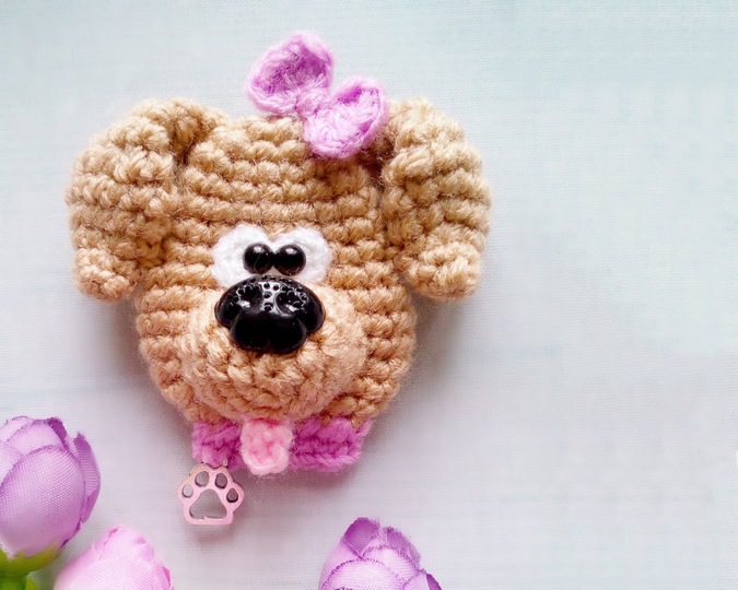 269 Crochet Pattern - Dog puppy brooch, brouch, aplique, decor, pin,