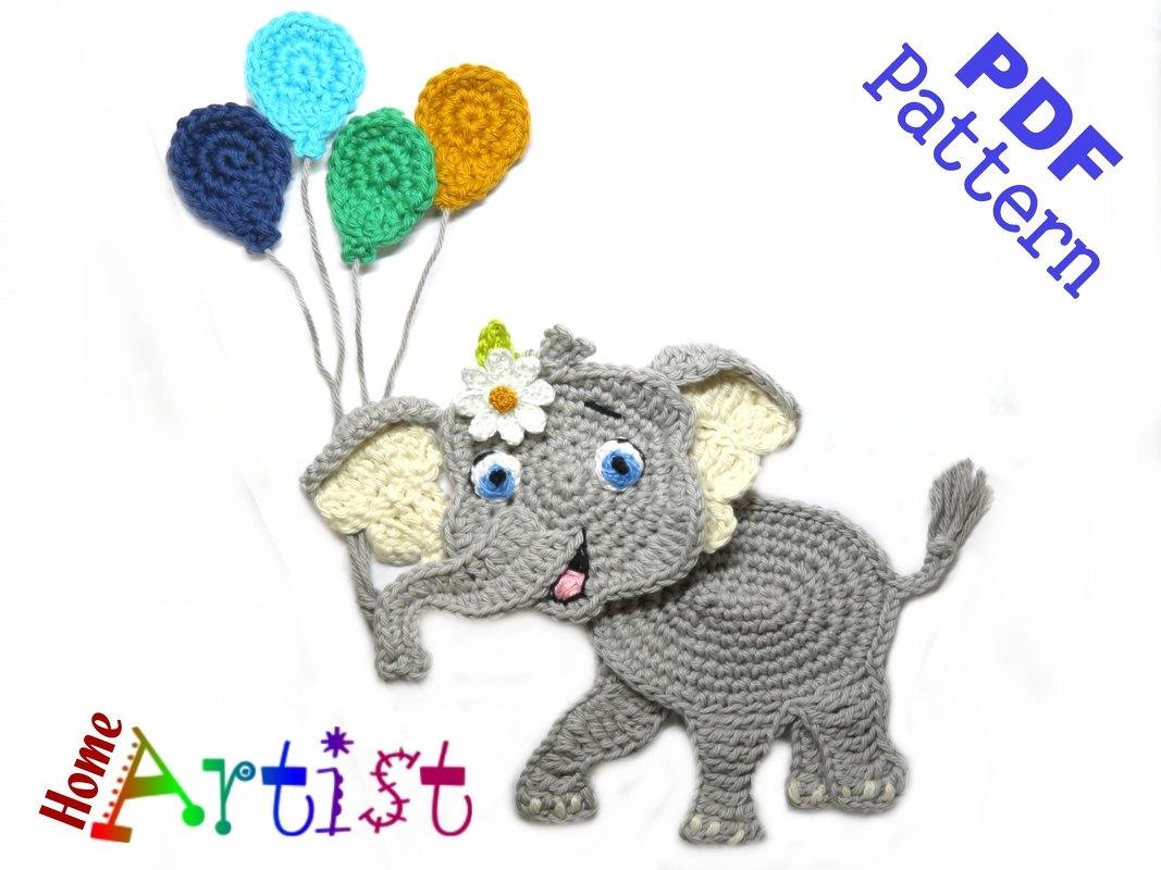 Elephant & Balloons Crochet Applique - Image 2