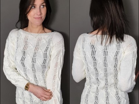 202 Strickanleitung Pullover Lochmuster Zopfmuster Angela